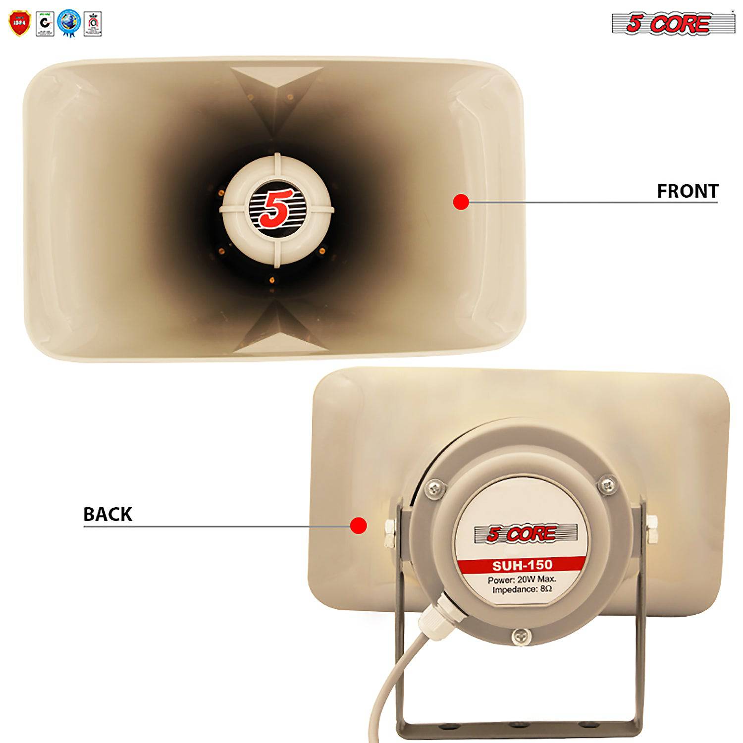 5Core PA Power Horn Indoor Outdoor PRO Waterproof Speaker Driver ABS 2000W Siren SUH-150 - Image 2