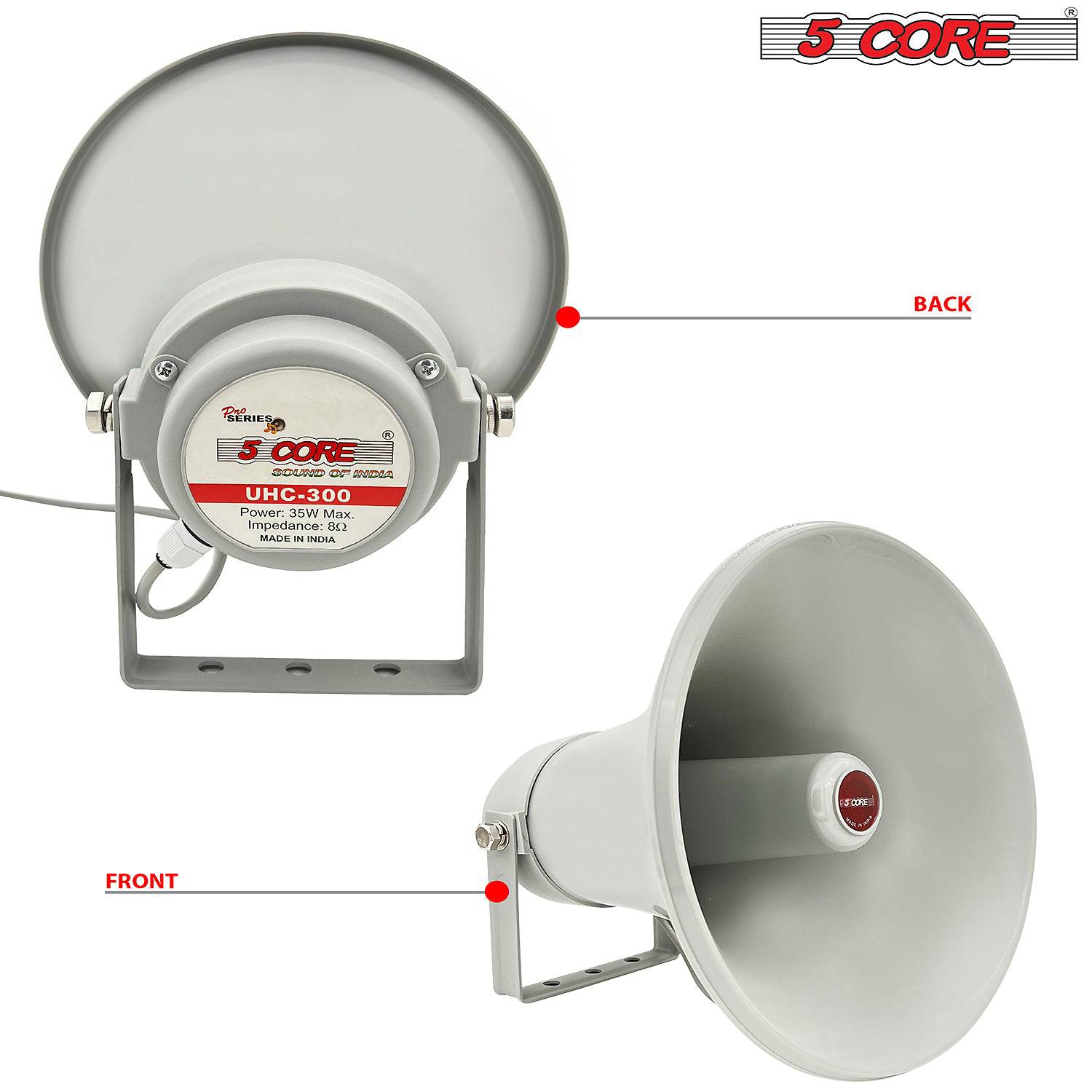 5Core PA Power Horn Indoor Outdoor PRO Waterproof Speaker Driver ABS 100W Siren UHC 300 - Image 4