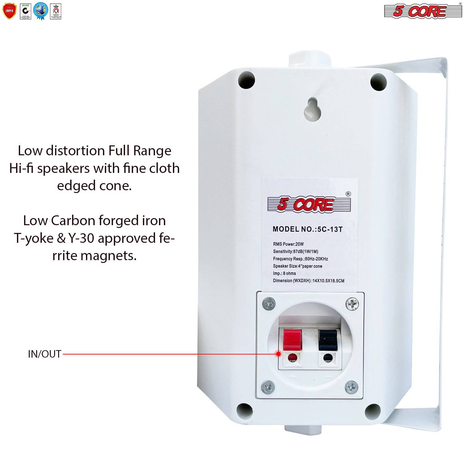 5Core 2 Way 20W Indoor / Outdoor Wall Speakers Pair (2 Pieces) White 13T WHT 1PK - Image 3