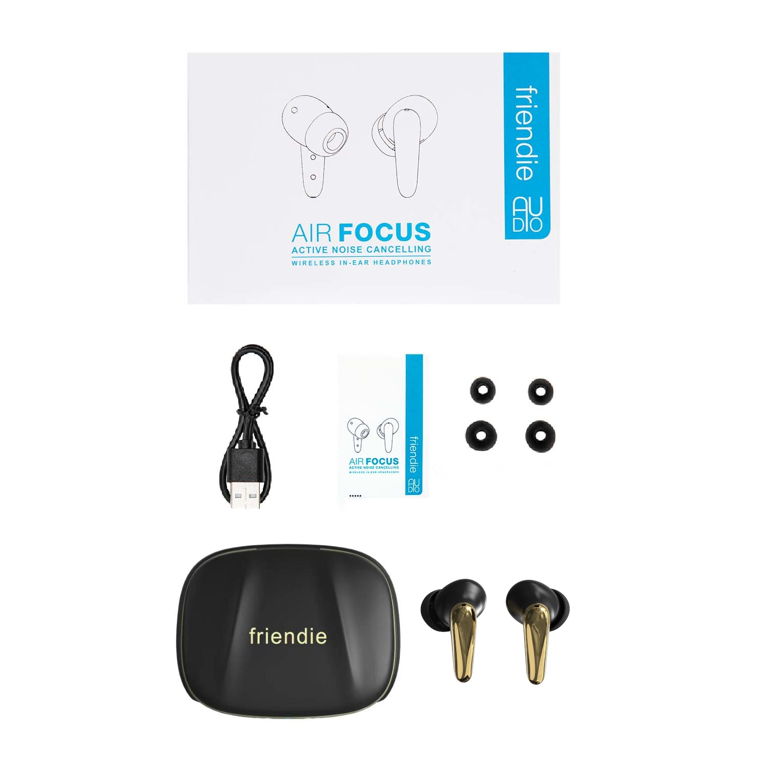 AIR Focus ANC Matte Black and Gold Active Noise Cancelling Earbuds (In Ear Wireless Headphones) - Image 6